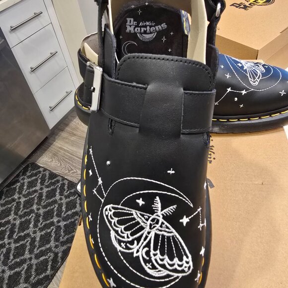 Dr. Martens Jorge II Celestial Moth Embroidered Black Leather Mules Men's Sz 12 - Picture 2 of 10